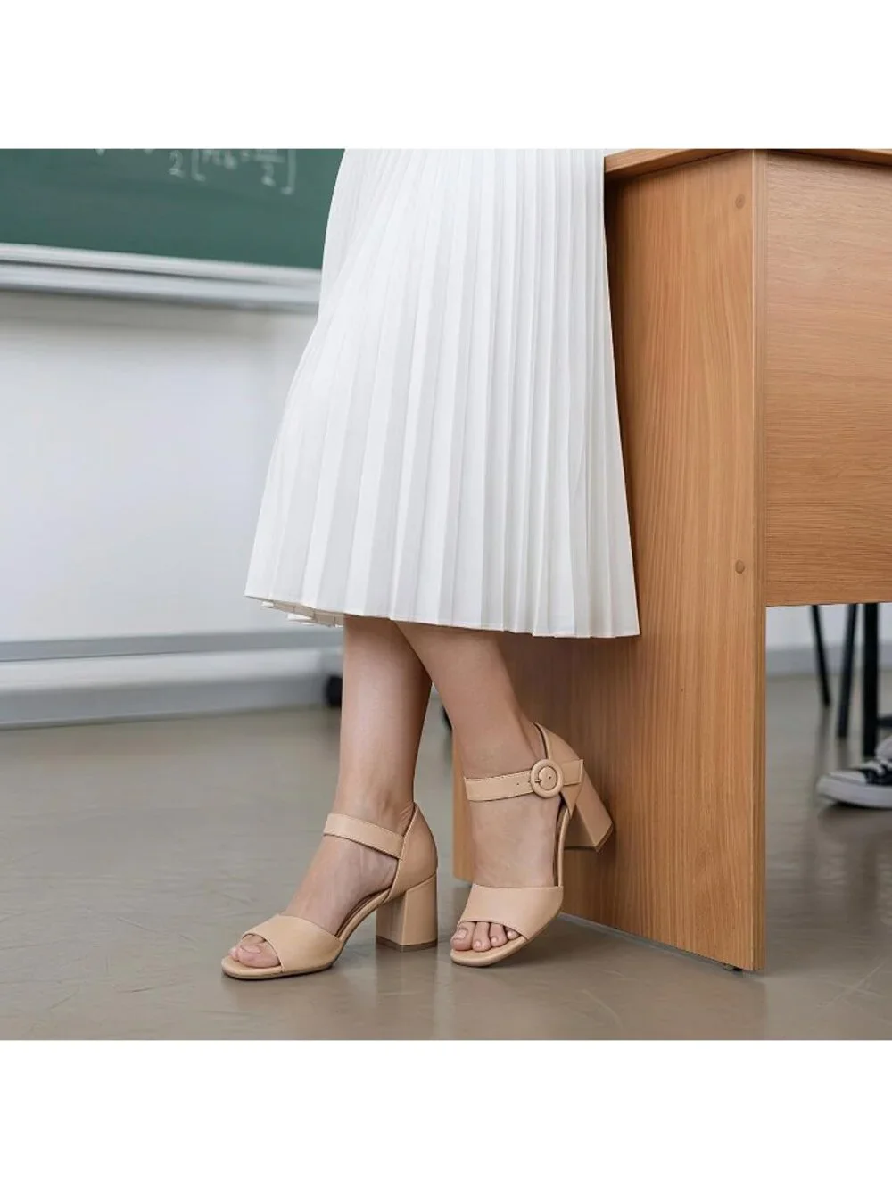 Women's Nude Orthopedic Arch Support Low Heels Adjustable Ankle Strap Sandals